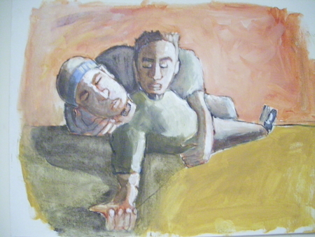 HOLDING ONTO MY OLDSELF 16X20 INCH ORIGINAL EXPRESSIVE ACRYLIC ARTWORK 2009