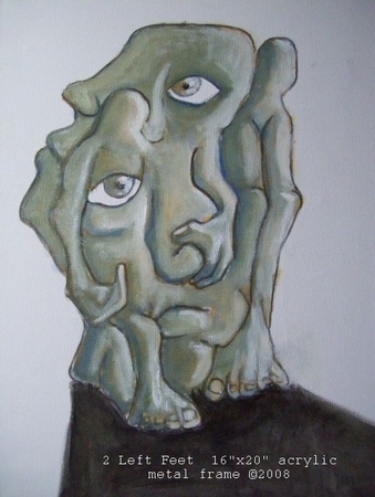2 LEFT FEET 16X20 INCH ORIGINAL MODERN ACRYLIC ARTWORK 2008