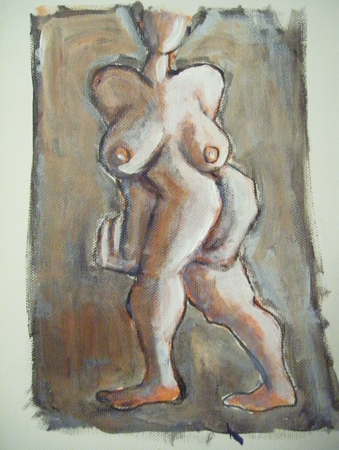 SIDEWAYS 8X10 INCH ORIGINAL EXPRESSIVE NUDE ACRYLIC ARTWORK 2009