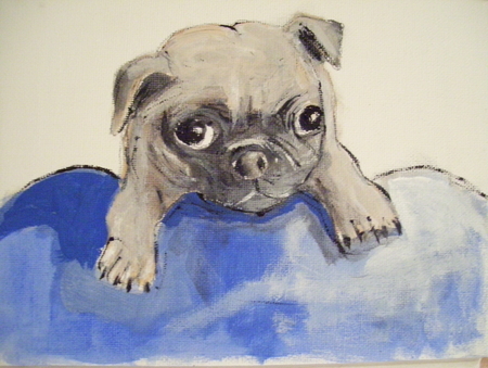 NEW BORN PUG 8X6 INCH ORIGINAL ACRYLIC PET PORTRAIT 2010