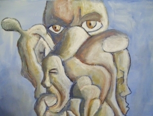 LOOMING 16X20 INCH ORIGIAL EXPRESSIVE ACRYLIC ARTWORK 2007