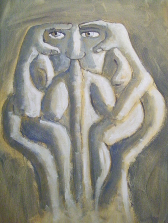 THE LOOKOUT 16X20 INCH ORIGINAL EXPRESSIVE PRIMITIVE ACRYLIC ARTWORK 2008