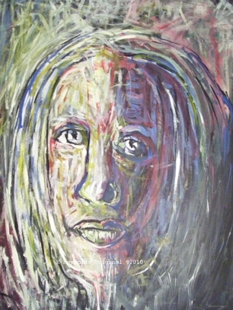 WEEPING WOMAN 16X20 INCH ORIGINAL EXPRESSIVE ACRYLIC ARTWORK 2010